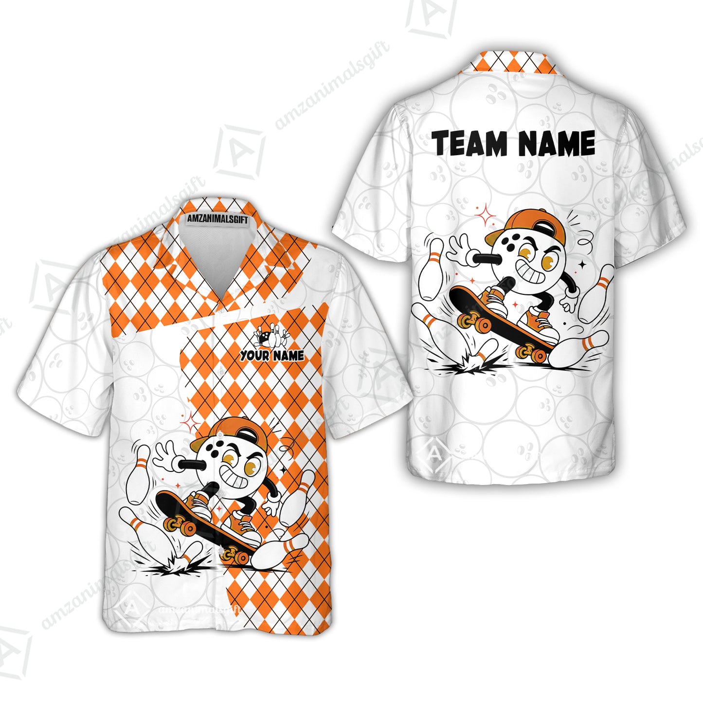 Custom Bowling Jersey Polo Shirt, Skateboarder Bowling Ball Mascot, Custom Bowling Jersey Team Shirt For Players With Name and Team Name