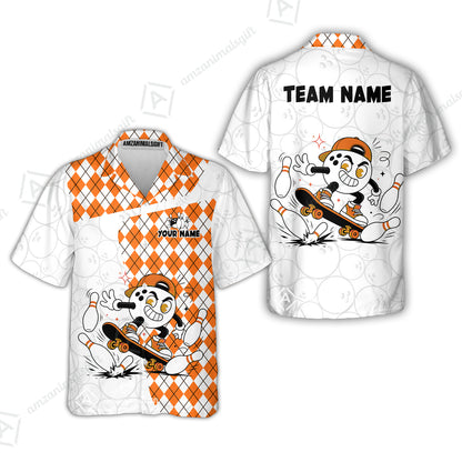 Custom Bowling Jersey Polo Shirt, Skateboarder Bowling Ball Mascot, Custom Bowling Jersey Team Shirt For Players With Name and Team Name