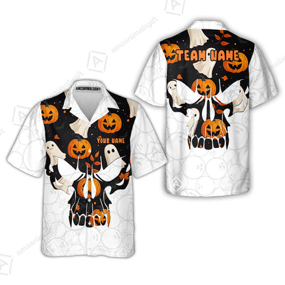 Custom Bowling Jersey Polo Shirt, Halloween Pattern Skull, Custom Bowling Jersey Team Shirt For Players With Name & Team Name
