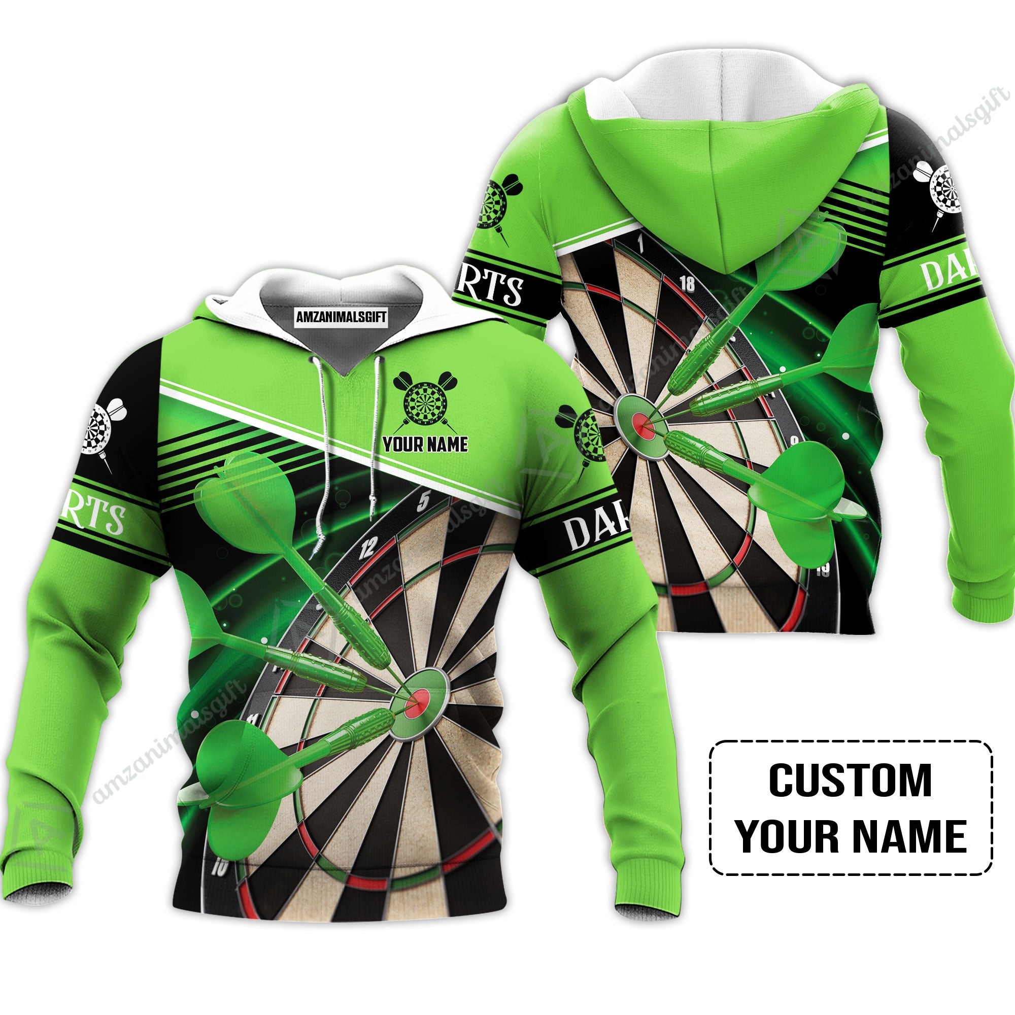 Customized Name Darts Hoodie, Best Green Darts Player Gift, Personalized Name Darts Hoodie