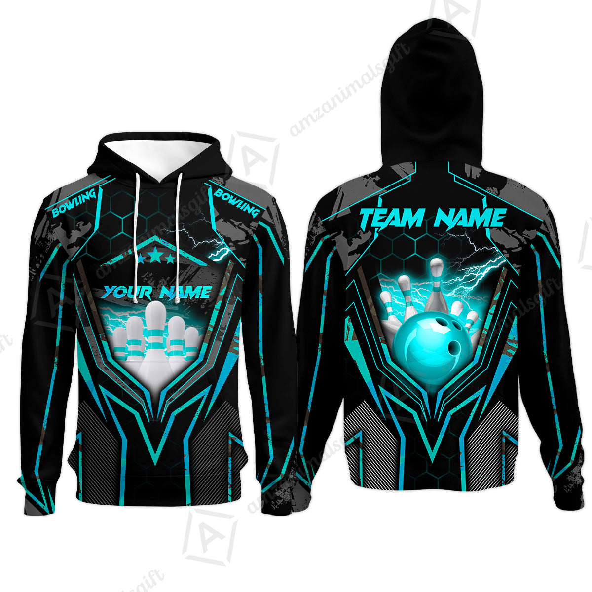 Customized Bowling Jersey, Bowling And Pins Abstract Grunge Texture X Multicolor Option Customized Name And Team Name Zipper Polo Jerseys Shirts