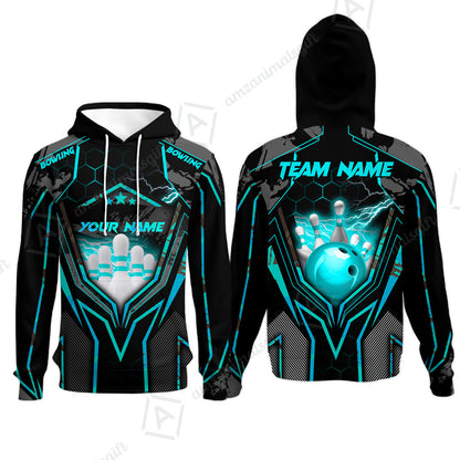 Customized Bowling Jersey, Bowling And Pins Abstract Grunge Texture X Multicolor Option Customized Name And Team Name Zipper Polo Jerseys Shirts