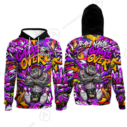 Customized Bowling Unisex Polo Shirt, Cool BullDog With Angry Bowling Game Over - Personalized Name And Team Name