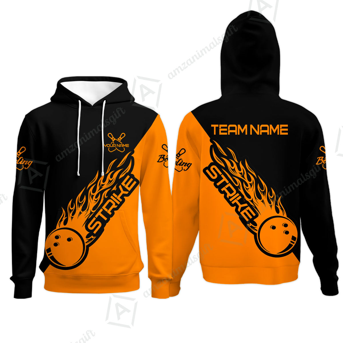 Bowling Customized Jersey Black Orange Shirt Strike Ball Bowling Tenpin Quarter Zip Shirt For Bowlers, Bowling Team