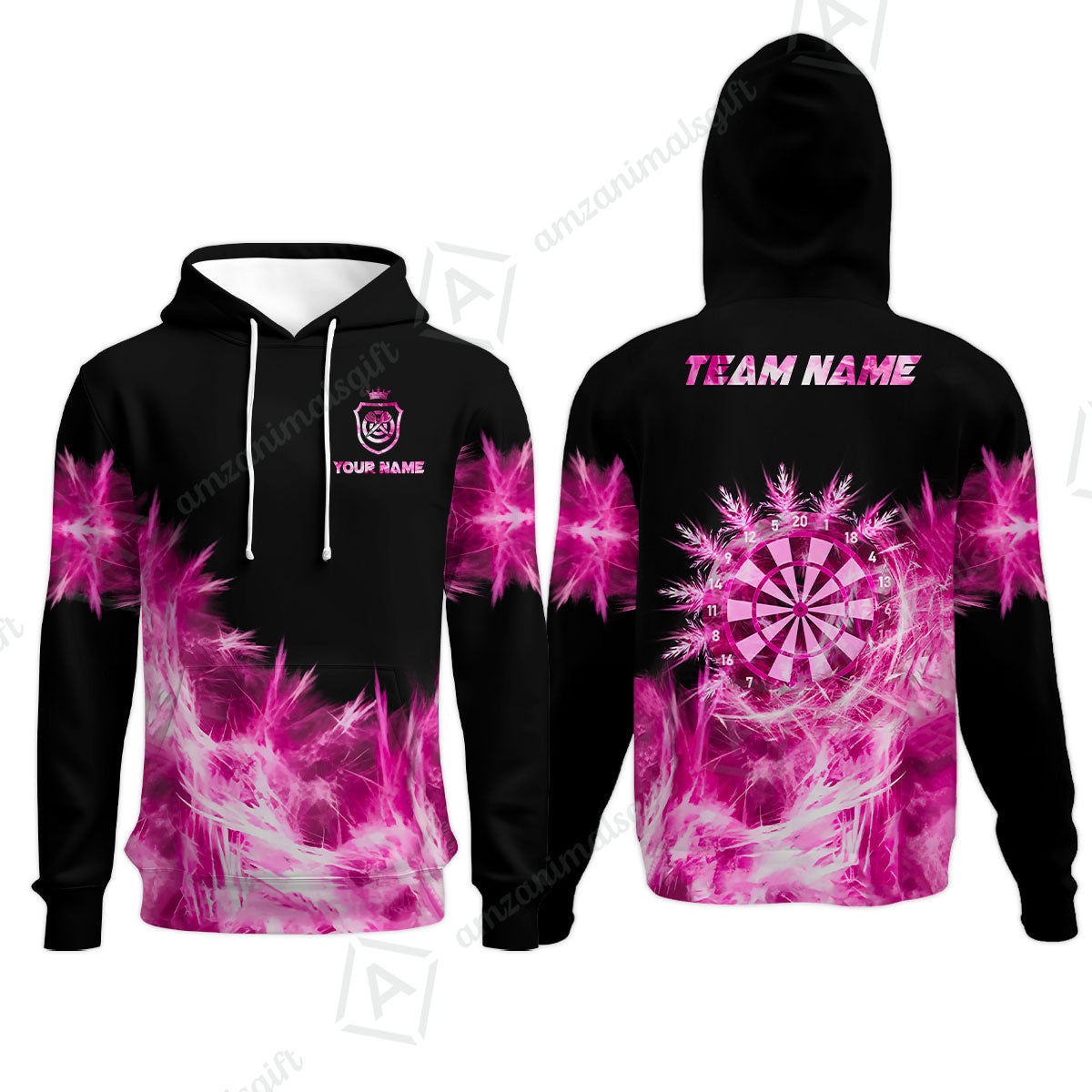 Customized Darts Hoodie, Darts Icy Light Black And Multi Color Team Hoodie For Darts Player