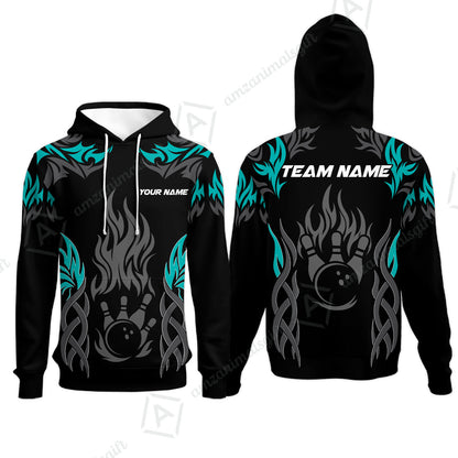 Personalized Bowling Team Hoodie, Tribal And Bowling Flame Multi Option Customized Polo Shirt - Black
