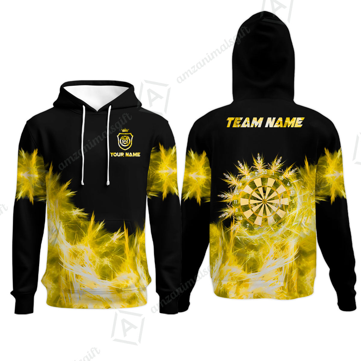 Customized Darts Hoodie, Darts Icy Light Black And Multi Color Team Hoodie For Darts Player