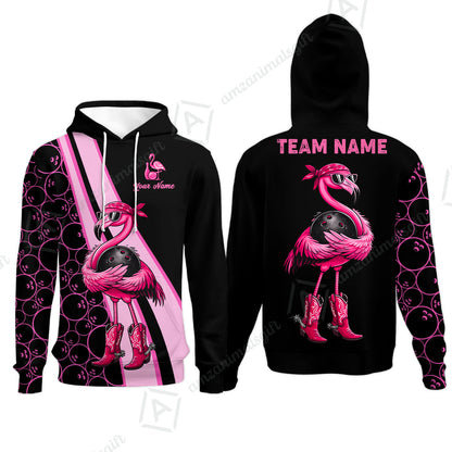 Custom Bowling Jersey Polo Shirt, Cowgirl Flamingo Bowling Custom Bowling Jersey Team Shirt For Players With Name & Team Name