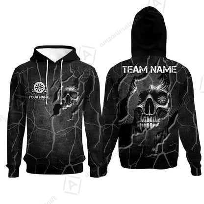 Customized Darts Hoodie, Torn-Up Skull Dartboard Eyes Darts Hoodie Team Style Jersey for Darts Players
