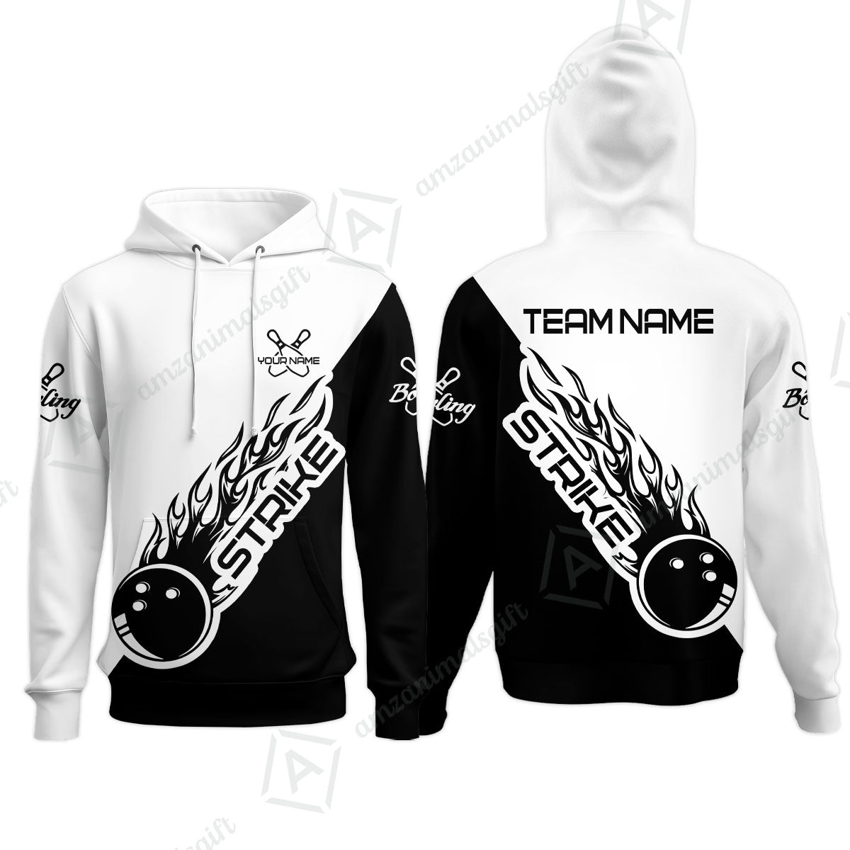 Bowling Customized Jersey Black White Shirt Strike Ball Bowling Tenpin Quarter Zip Shirt For Bowlers, Bowling Team