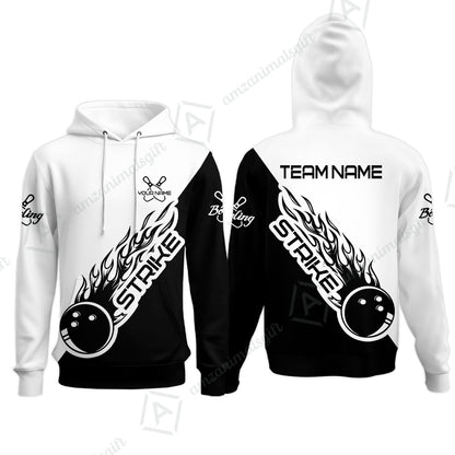 Bowling Customized Jersey Black White Shirt Strike Ball Bowling Tenpin Quarter Zip Shirt For Bowlers, Bowling Team