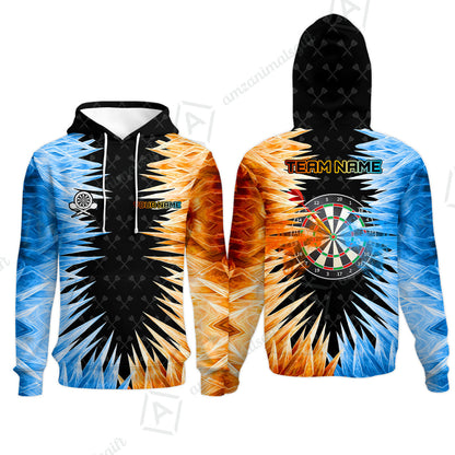 Customized Darts Hoodie, Darts Dartboard Ice And Fire Multicolor Hoodie Jersey For Darts Players