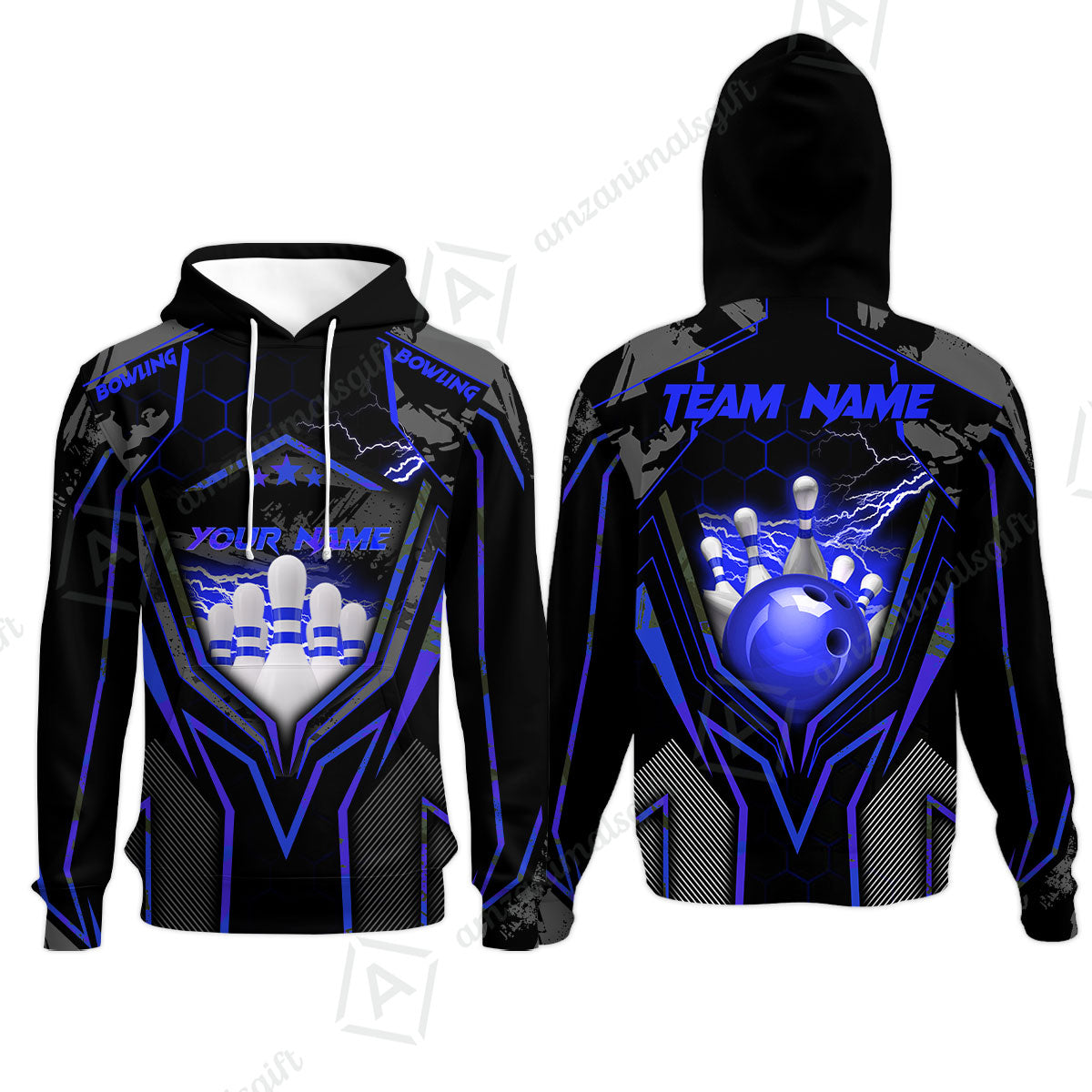 Customized Bowling Jersey, Bowling And Pins Abstract Grunge Texture X Multicolor Option Customized Name And Team Name Zipper Polo Jerseys Shirts