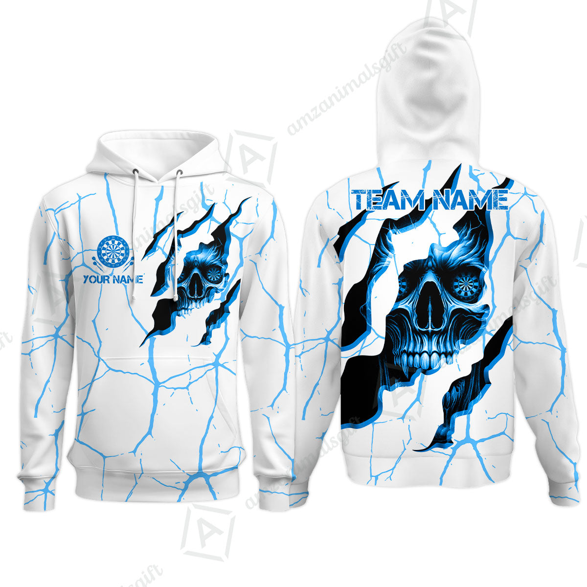 Customized Darts Hoodie, Torn-Up Skull Dartboard Eyes Darts Hoodie Team Style Jersey for Darts Players