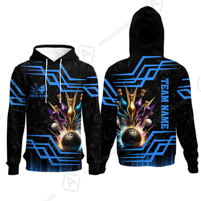 Customized Bowling Unisex Polo, Bowling And Pins Royal Multicolor Option Customized Name And Team Name For Bowling Team