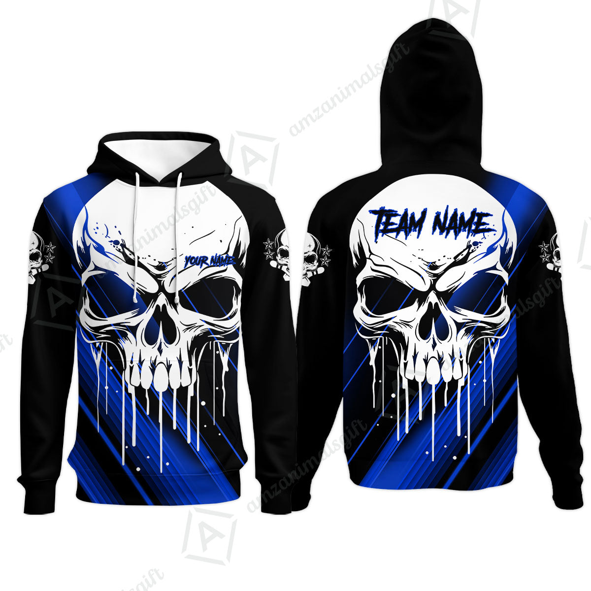 Customized Bowling Polo, Blue Skull Bowling Creepy Style Bowling jerseys Custom Name And Team Shirt