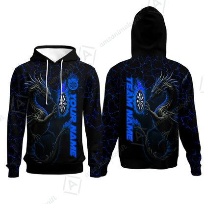 Customized Darts Hoodie, Big Dragon Dartboard Flame Darts Hoodie Team Style Jersey for Darts Players