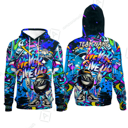 Customized Bowling Unisex Polo Shirt, Graffiti Bowling Funny Never Give Up Bowling Uniform, Personalized Name And Team Name