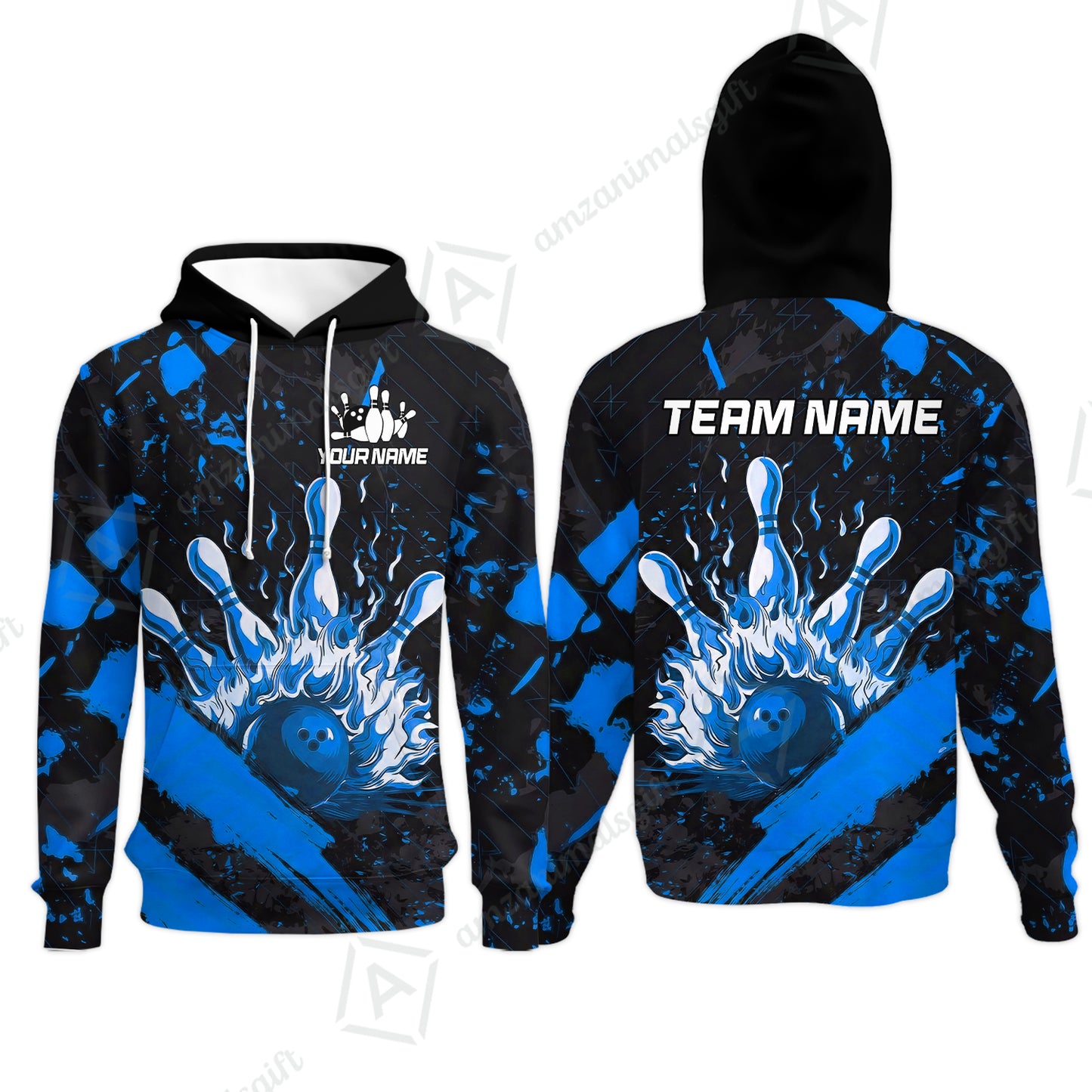 Customized Bowling Unisex Polo Shirt, Bowling And Pins Grunge Flame, Bowling Uniform - Personalized Name And Team Name