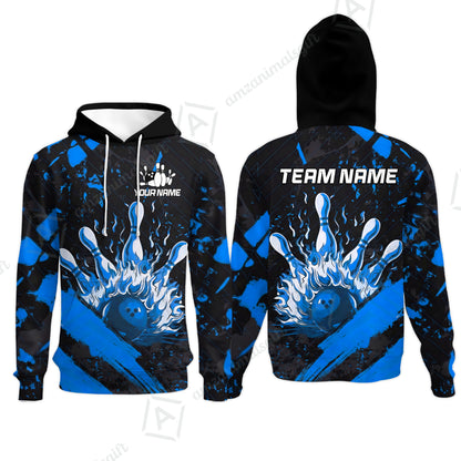 Customized Bowling Unisex Polo Shirt, Bowling And Pins Grunge Flame, Bowling Uniform - Personalized Name And Team Name