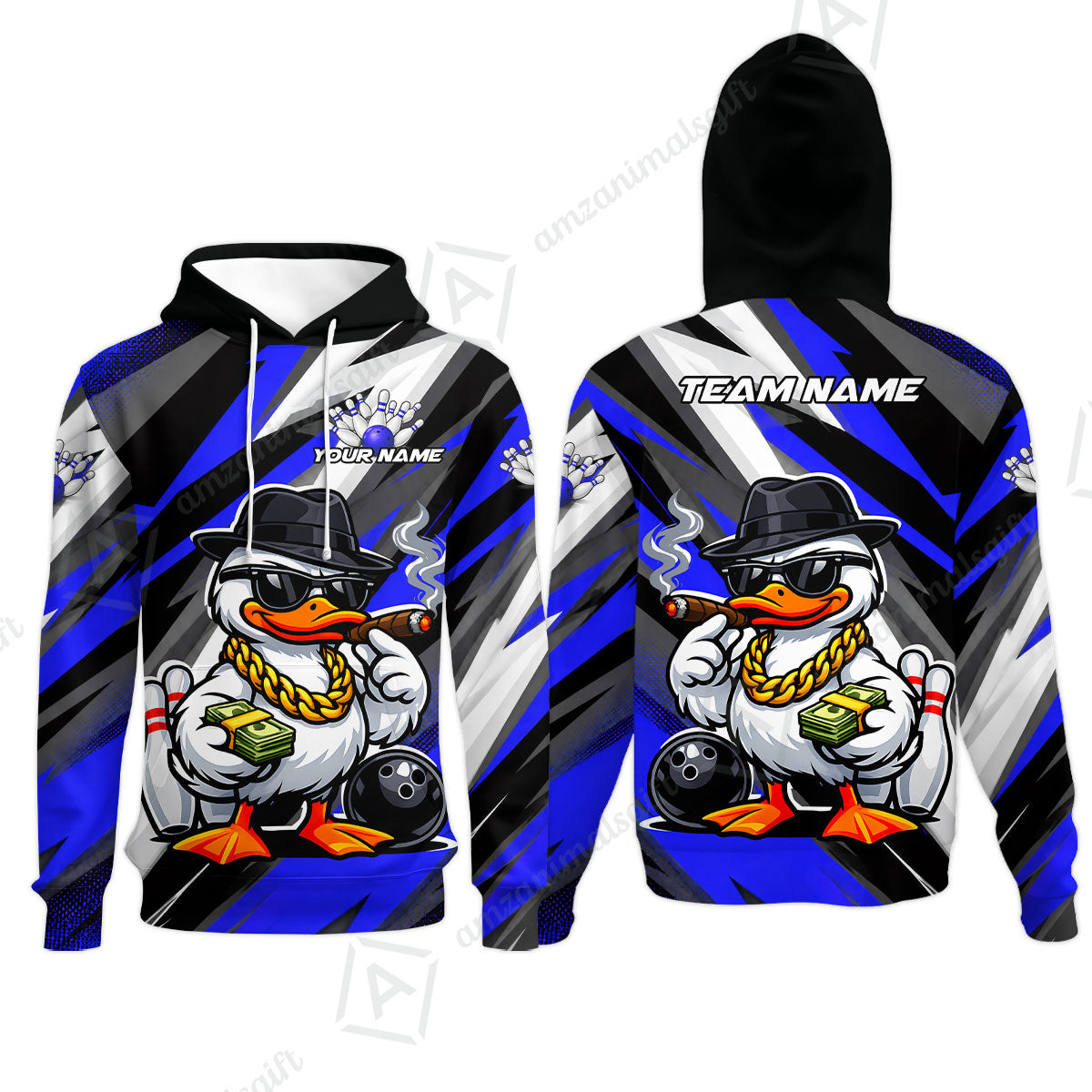 Custom Bowling Jersey Polo Shirt, Boss Hustle Duck Gangster Style, Custom Bowling Jersey Team Shirt For Players With Name and Team Name