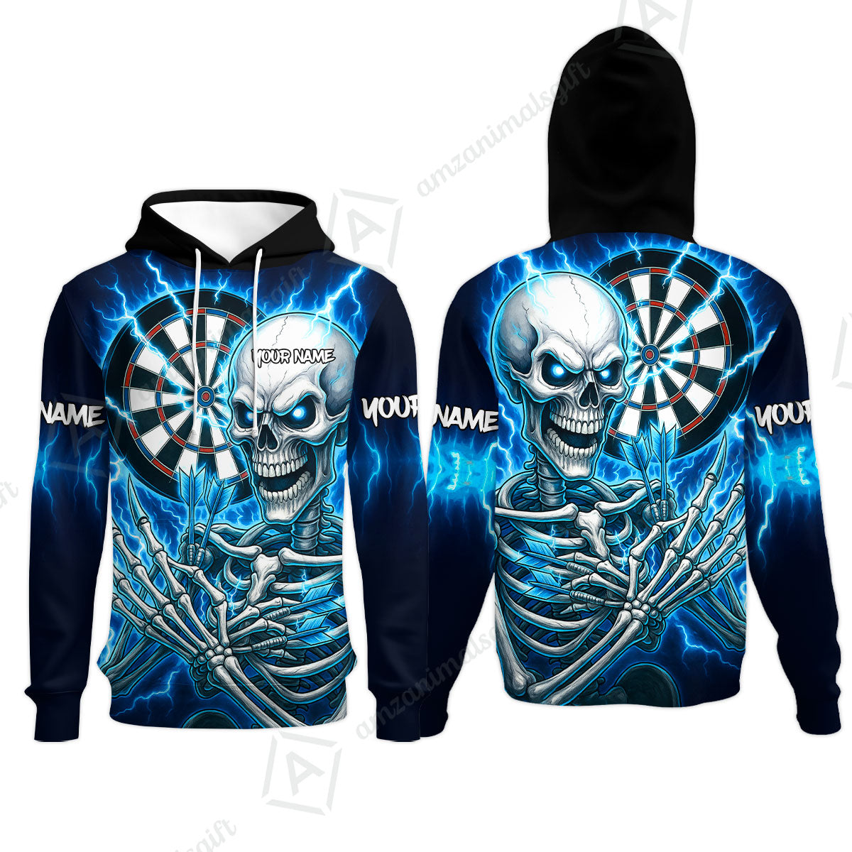 Custom Darts Team Hoodie, Dartboard Electric Skeleton Darts Jersey Hoodie, Custom Darts Uniforms Jersey