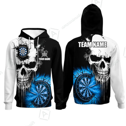 Custom Grunge Skull Crack Wall Darts Team Hoodie, Customized Name Team Name Darts Polo Team Jerseys Uniform