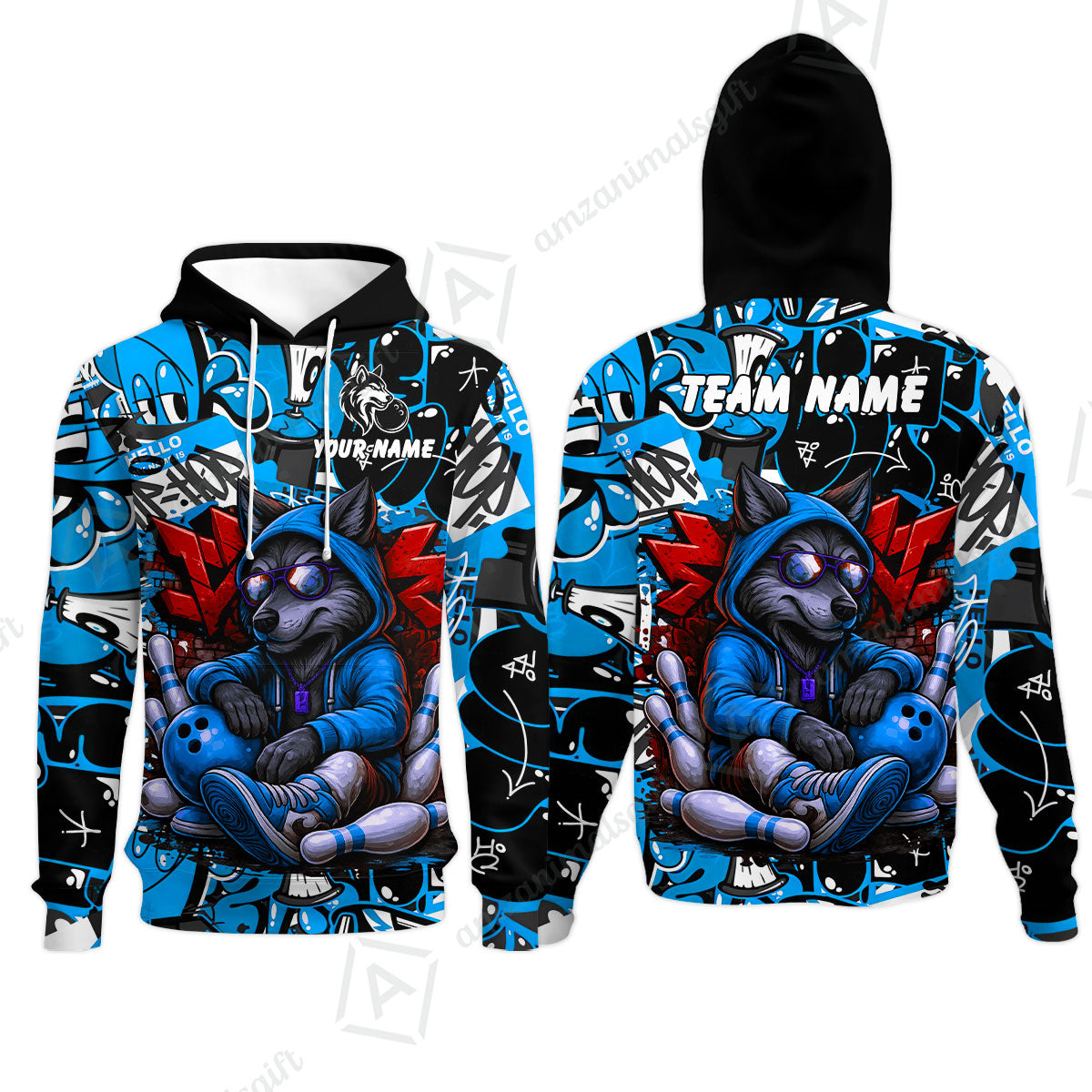 Custom Bowling Jersey Polo Shirt, Badass Wolf Mascot Bowling, Custom Bowling Jersey Team Shirt For Players With Name & Team Name
