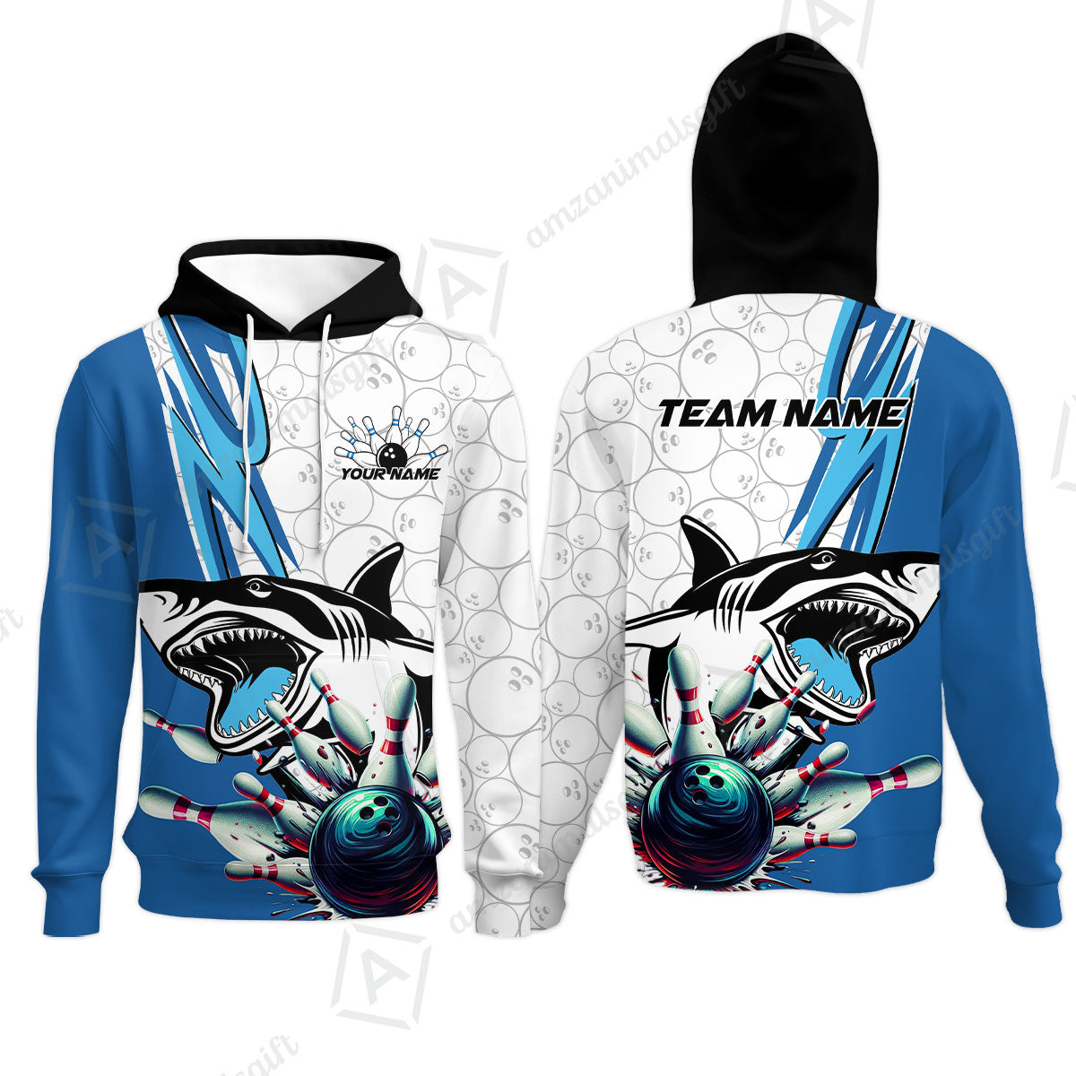 Custom Shark Bowling Team Jersey,  Shark Bowling Jersey Multicolor Polo Quarter-Zip Shirts, Bowling Uniforms Jerseys, Custom Name And Team Name