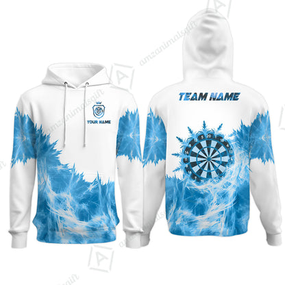 Customized Darts Hoodie, Darts Icy Light White And Multi Color Team Hoodie  Jersey For Darts Player