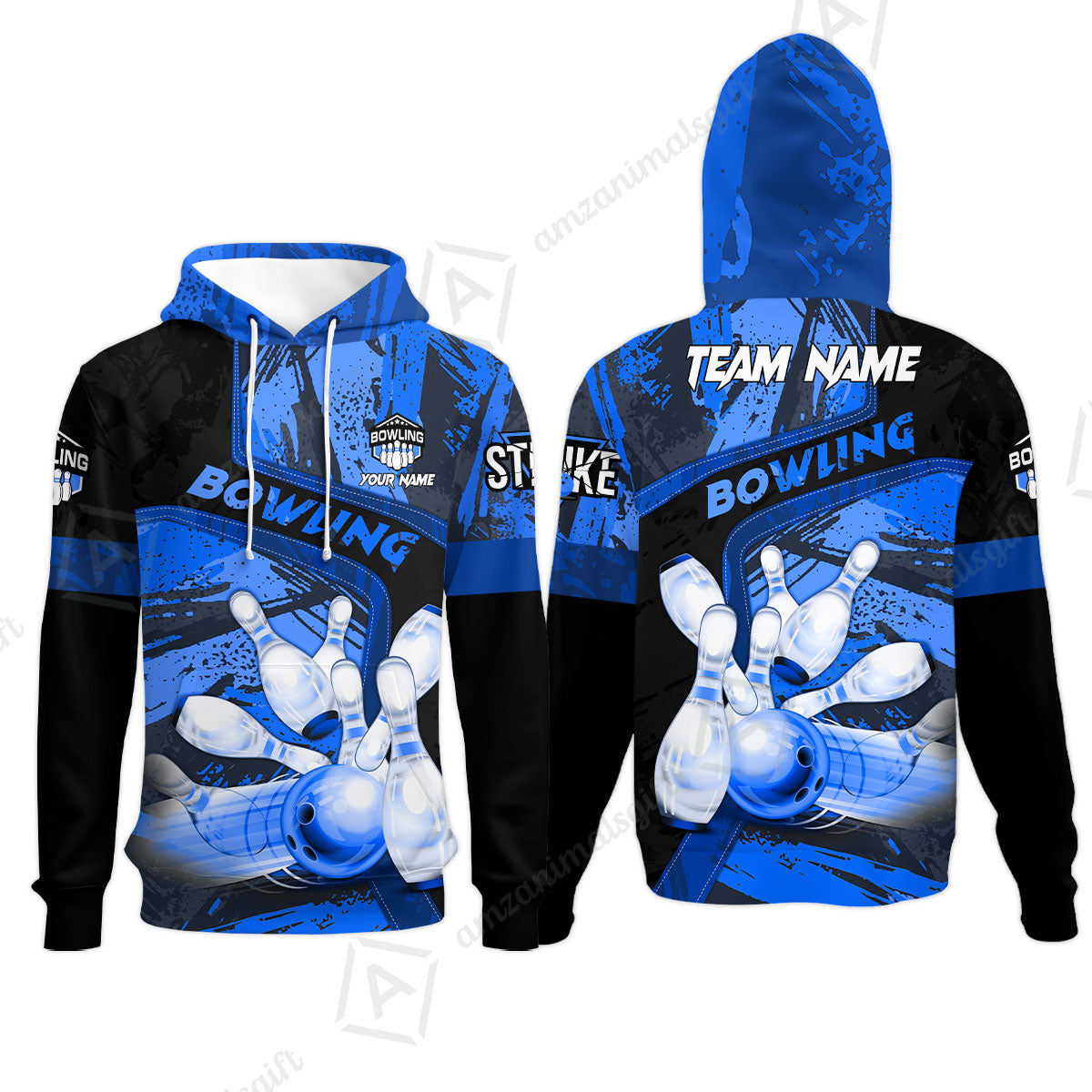 Custom Bowling Team Quater-Zip Polo Shirts, Bowling Uniforms Jerseys Brush Patterns, Multi Colors Personalized Name And Team Name