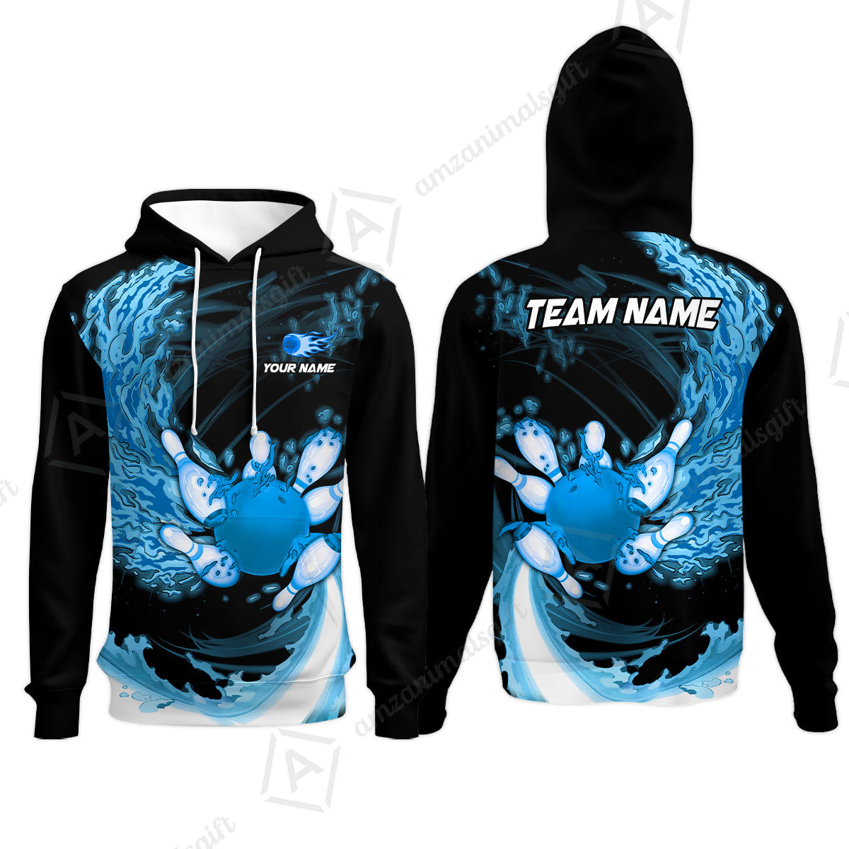 Personalized Bowling Hoodie Breath Of Flaming Bowling Ball And Pins Multicolor Custom Name, Team Name For Bowlers