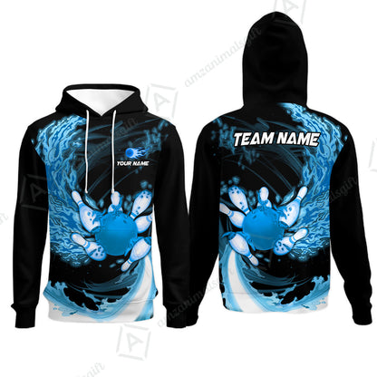 Personalized Bowling Hoodie Breath Of Flaming Bowling Ball And Pins Multicolor Custom Name, Team Name For Bowlers