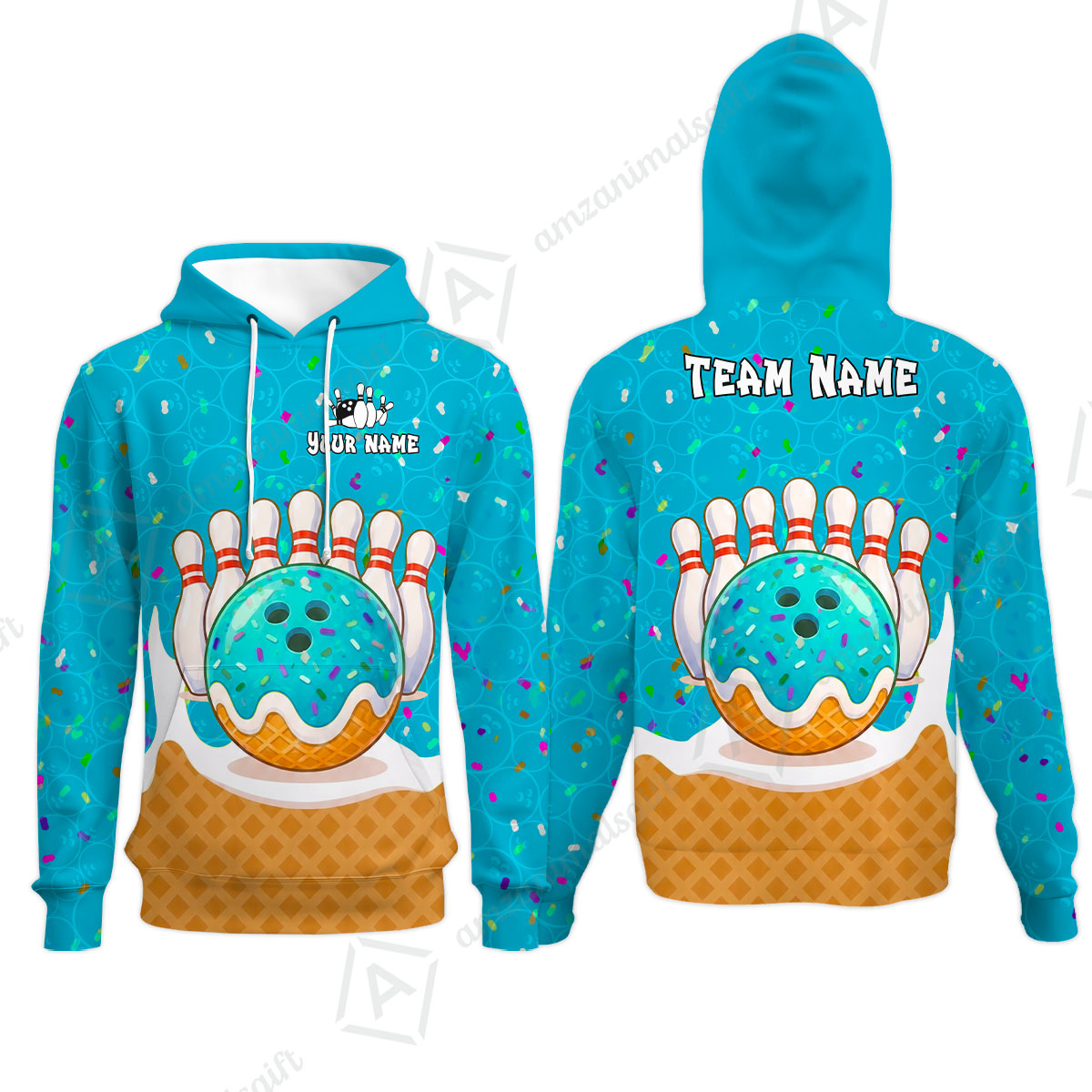 Custom Bowling Jersey Polo Shirt, Bowling Sprinkles Ice Cream Cone, Personalized Name & Team Name