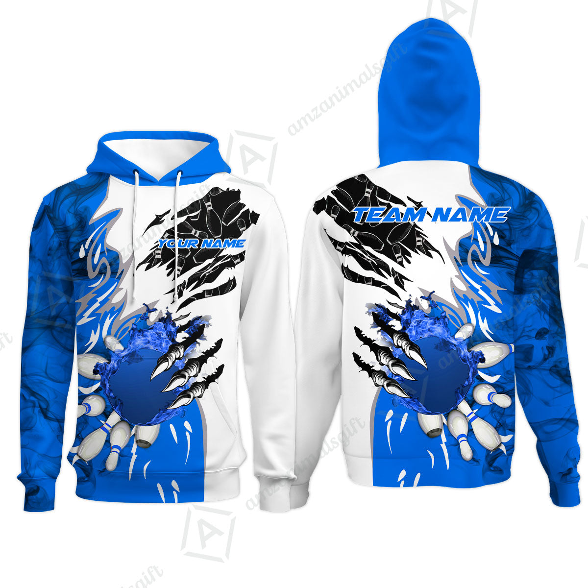 Customized Bowling Hoodie, Bowling And Pins Plame Monster Hand Premium Multicolor Option Personalized Name And Team Zipper Polo Jerseys Shirts