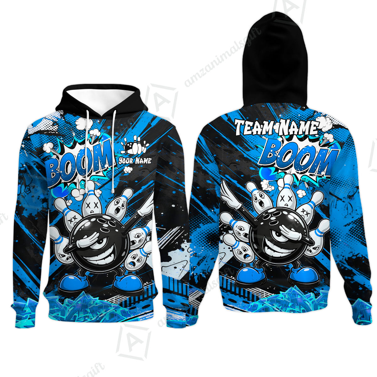 Customized Bowling Unisex Polo Shirt, Boom Bowling Angry Ball Screaming Pins, Personalized Name And Team Name For Bowlers