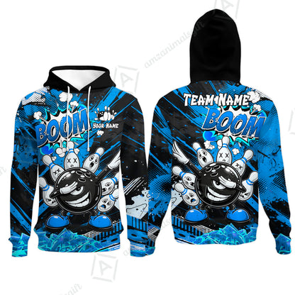 Customized Bowling Unisex Polo Shirt, Boom Bowling Angry Ball Screaming Pins, Personalized Name And Team Name For Bowlers