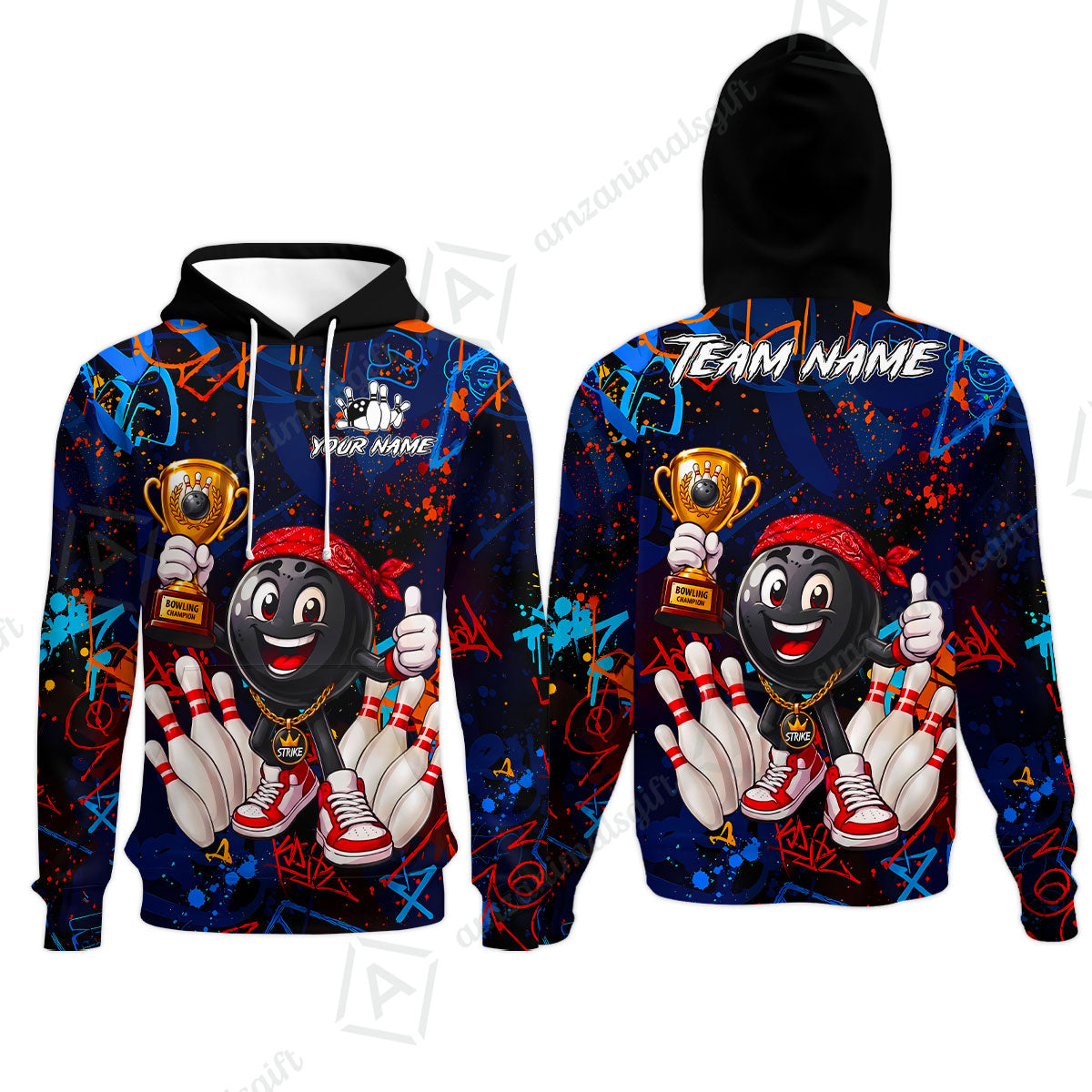 Custom Bowling Jersey Polo Shirt, Graffiti Champion, Custom Bowling Jersey Team Shirt For Players With Name & Team Name
