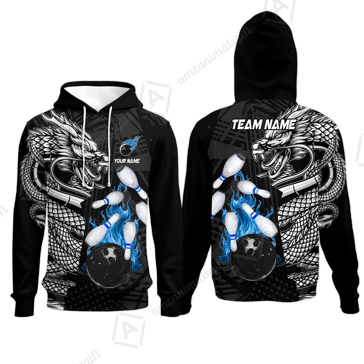Custom Bowling Team Jerseys Polo Shirts, Bowling uniforms Bowling & Pins Dragon Flame Fire Multicolor Options Personalized Name And Team Name
