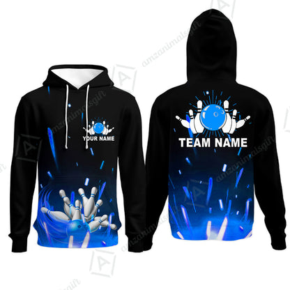 Custom Bowling Team Jerseys Polo Shirts, Bowling uniforms Flame Bowling Ball And Pins Short Sleeve Polo For Men Women Bowlers