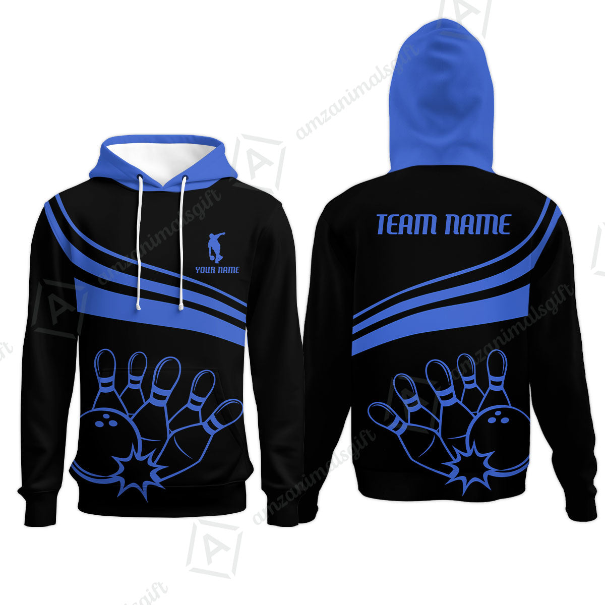 Bowling Customized Jersey Black Shirt Blue Curve Bowling Tenpin Quarter Zip Shirt, Outfit For Bowlers, Bowling Team