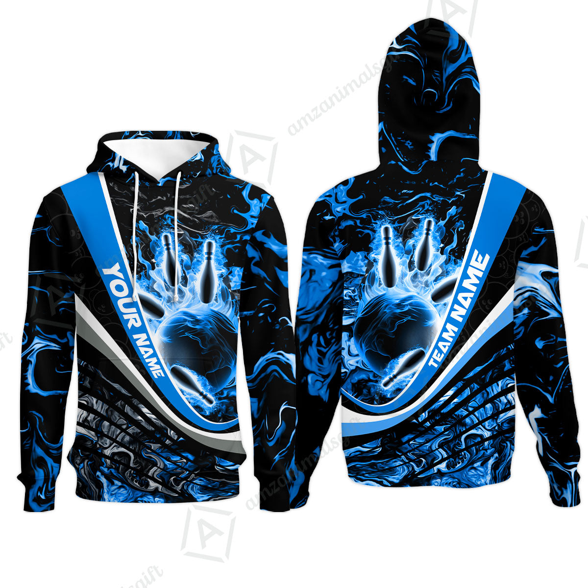 Customized Bowling Polo, Flaming Magma Bowling And Pins Multicolor Option Customized Name Team Name For Bowling Team Shirts