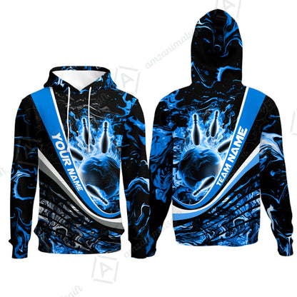 Customized Bowling Polo, Flaming Magma Bowling And Pins Multicolor Option Customized Name Team Name For Bowling Team Shirts