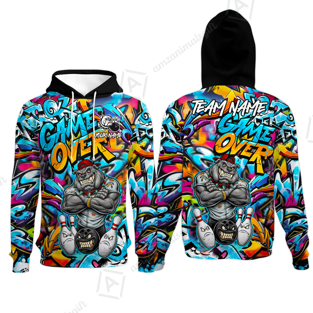 Customized Bowling Unisex Polo Shirt, Cool BullDog With Angry Bowling Game Over - Personalized Name And Team Name