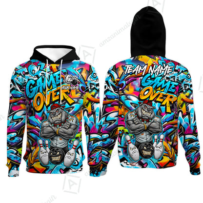 Customized Bowling Unisex Polo Shirt, Cool BullDog With Angry Bowling Game Over - Personalized Name And Team Name