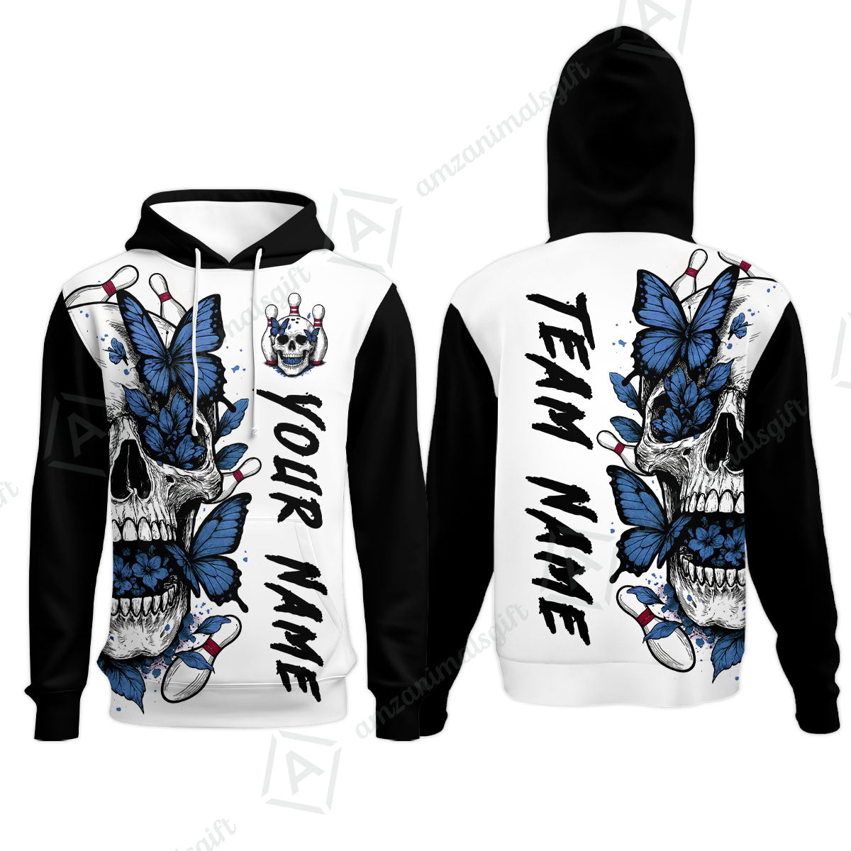 Custom Bowling Jersey Polo Shirt, Skull With Butterfly, Custom Bowling Jersey Team Shirt For Players With Name and Team Name