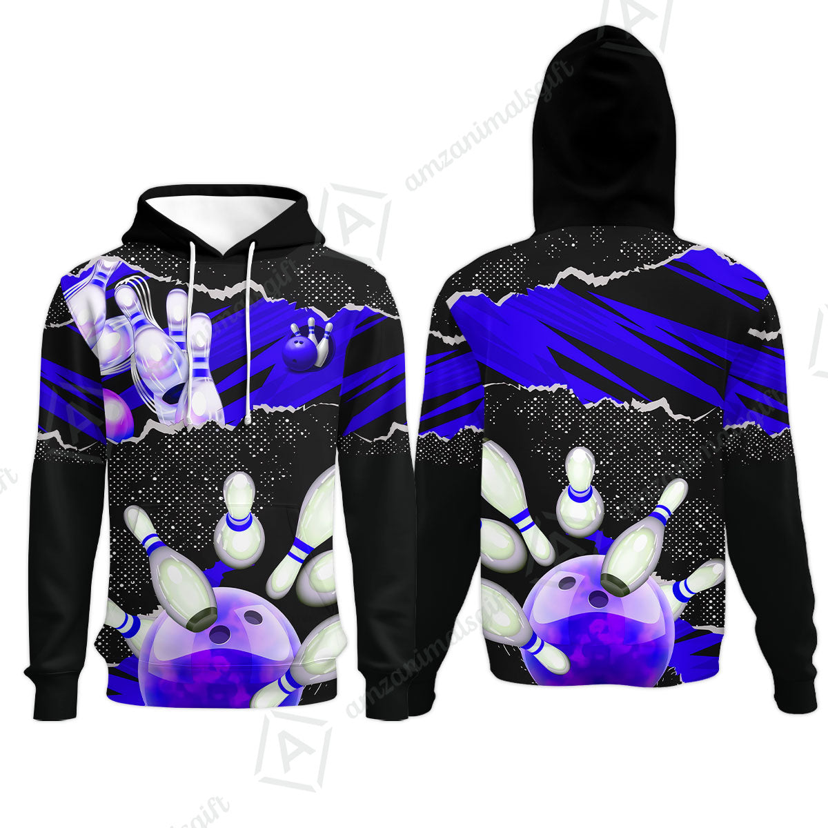 Personalized Bowling Hoodie, Bowling Uniforms Ball & Pins Sport Pattern Custom Name And Team Name For Bowlers