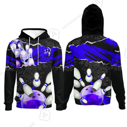 Personalized Bowling Hoodie, Bowling Uniforms Ball & Pins Sport Pattern Custom Name And Team Name For Bowlers