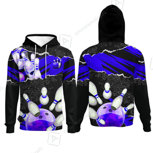 Personalized Bowling Hoodie, Bowling Uniforms Ball & Pins Sport Pattern Custom Name And Team Name For Bowlers