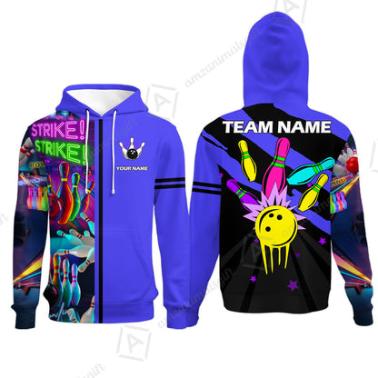 Custom Bowling Team Jersey Neon Bowling Strike Polo Shirts, Bowling Team Uniforms, Personalized Name And Team Name